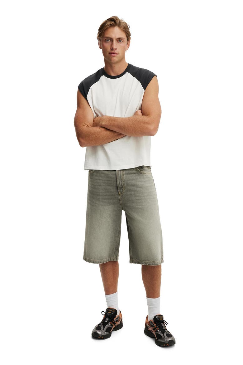 Men's Cropped Fit Muscle, Alternate, color, Vintage White  Washed Black