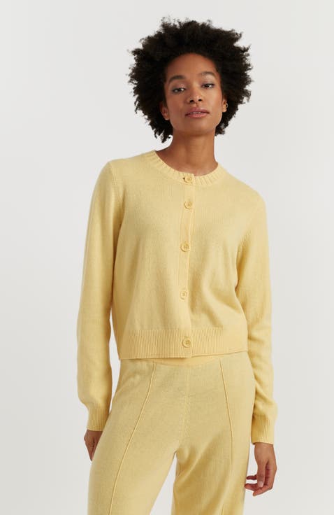 Wool Cashmere Blend Crew Neck Cropped Cardigan