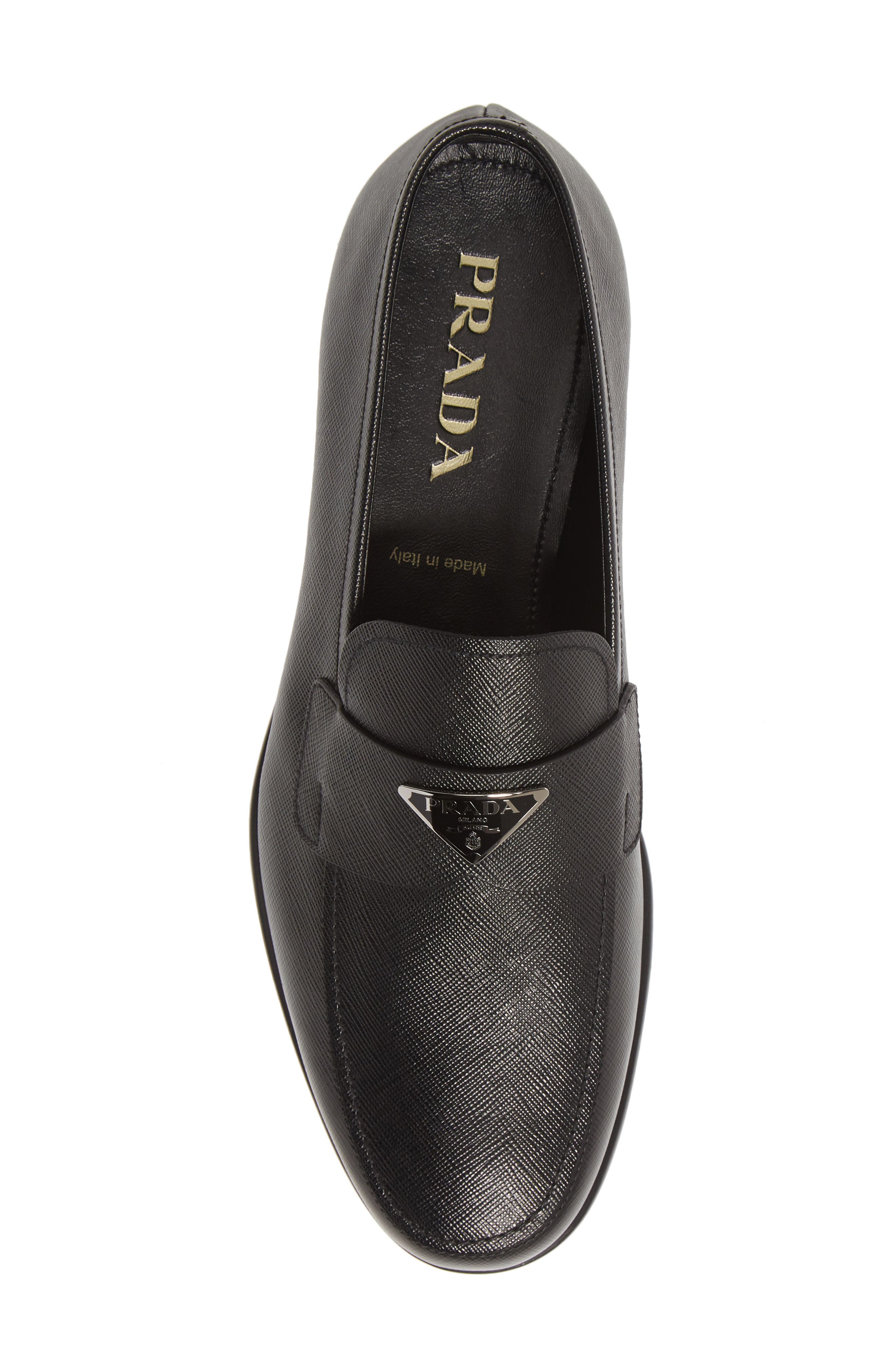 Prada Triangle Logo Loafer, Alternate, color, Black