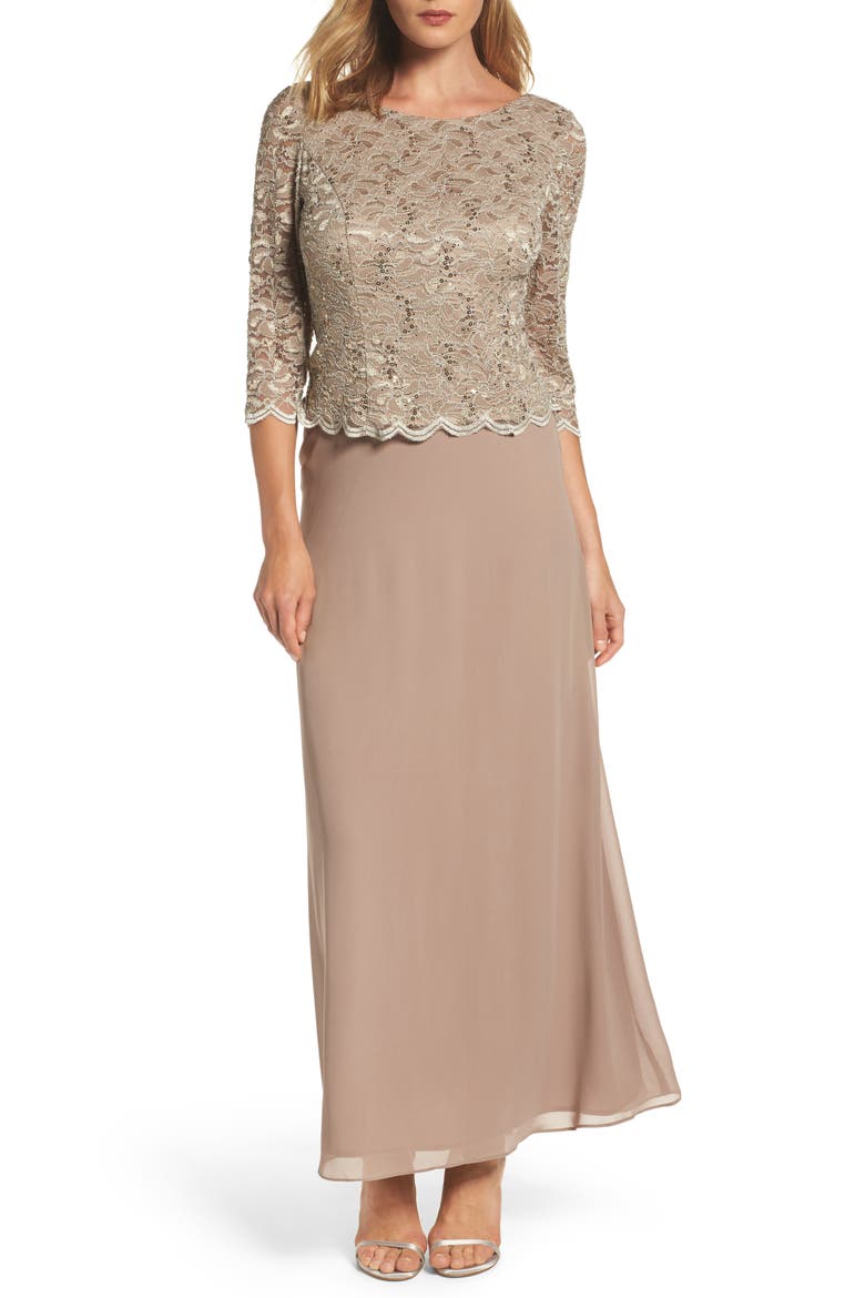 Mock Two-Piece Formal Gown, Main, color, CHAMPAGNE