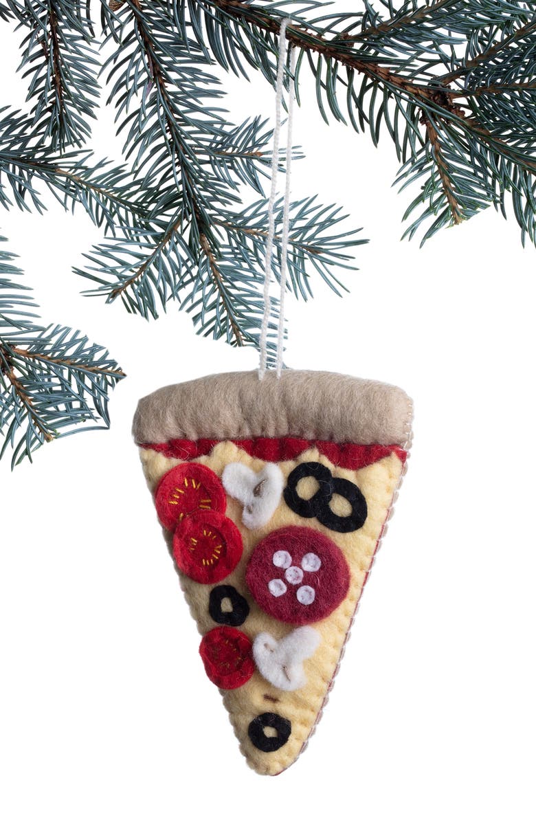 Silk Road Bazaar Handmade Supreme Pizza Slice Felted Wool Ornament, Main, color, 