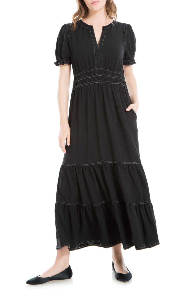 MAX STUDIO Tiered Crepe Maxi Dress, Alternate, color, Black-Black