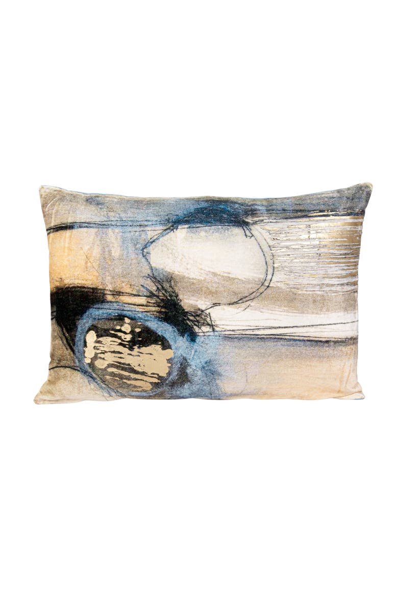 Cotton Velvet Printed Lumbar Pillow with Gold Foil, Multicolor, Alternate, color, Blue