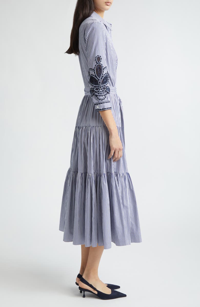 Carolina Herrera Embroidered Stripe Cotton Shirtdress, Alternate, color, White/ Blue