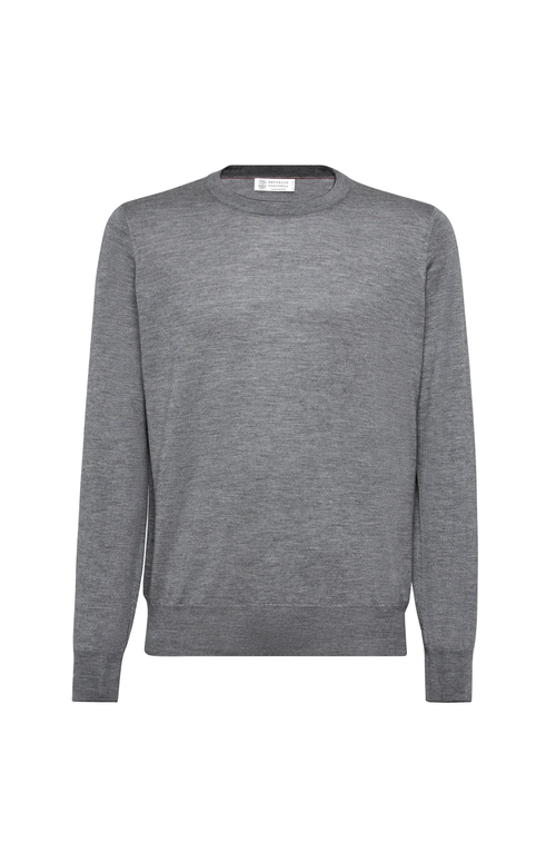 Brunello Cucinelli Ribbed Crew Neck Sweater With Long Sleeves In Gray