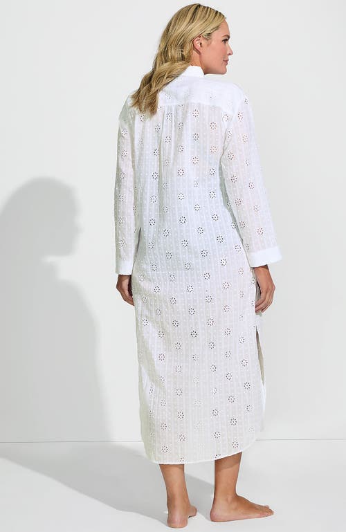 Shop Lands' End Plus Size Eyelet Button Down Maxi Cover-up Dress In White