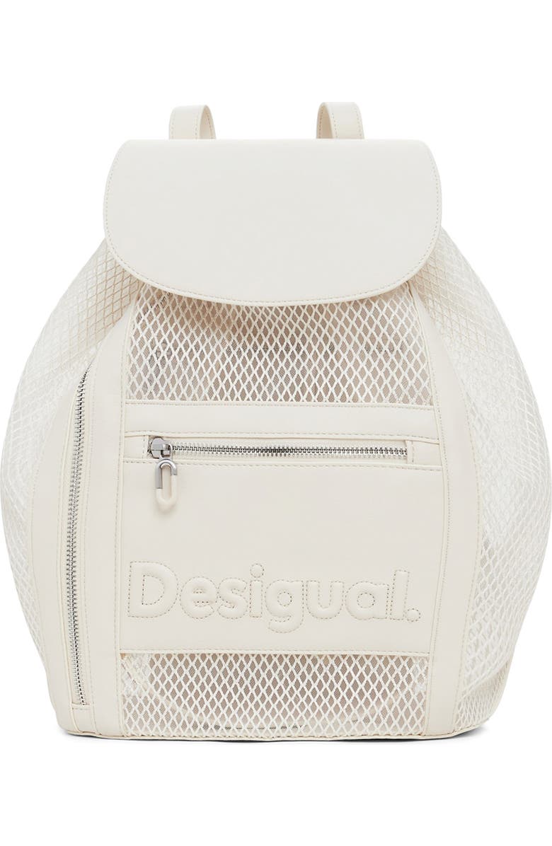 Desigual Medium Fishnet Mesh Backpack, Main, color, Light Beige