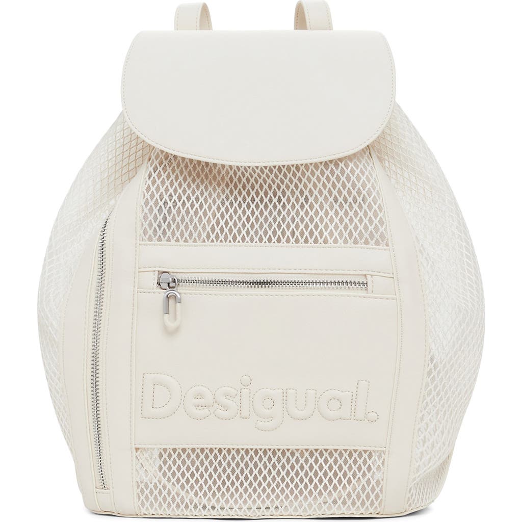 Desigual Medium Fishnet Mesh Backpack In Light Beige