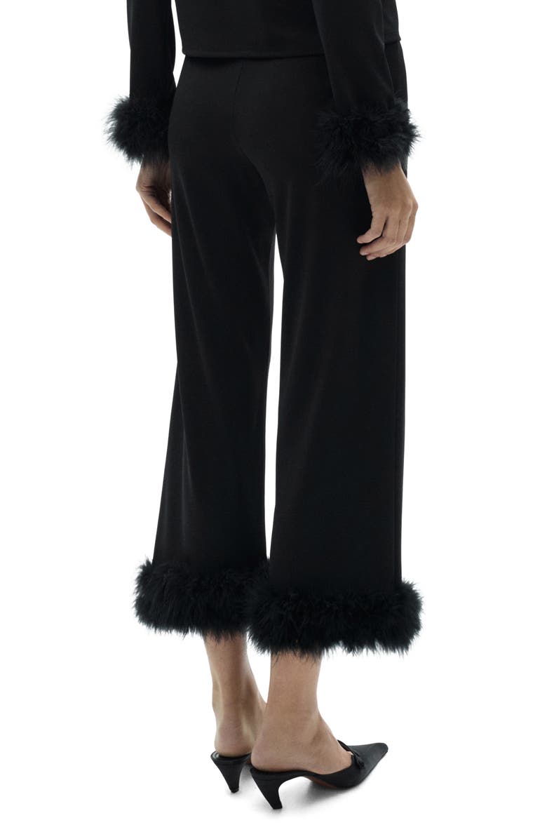 MANGO Feather Trim Crop Pants, Alternate, color, Black