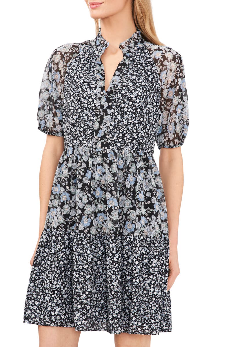 CeCe Floral Puff Sleeve Minidress, Alternate, color, 