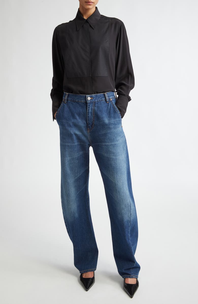 Victoria Beckham Contrast Bib Mixed Media Button-Up Shirt, Alternate, color,