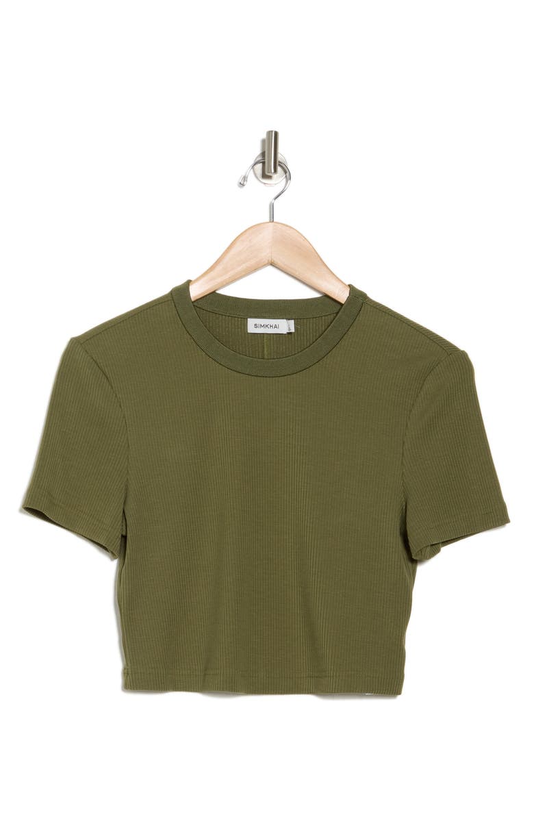 Simkhai Cinta Short Sleeve Crop T-Shirt, Alternate, color, Army Green