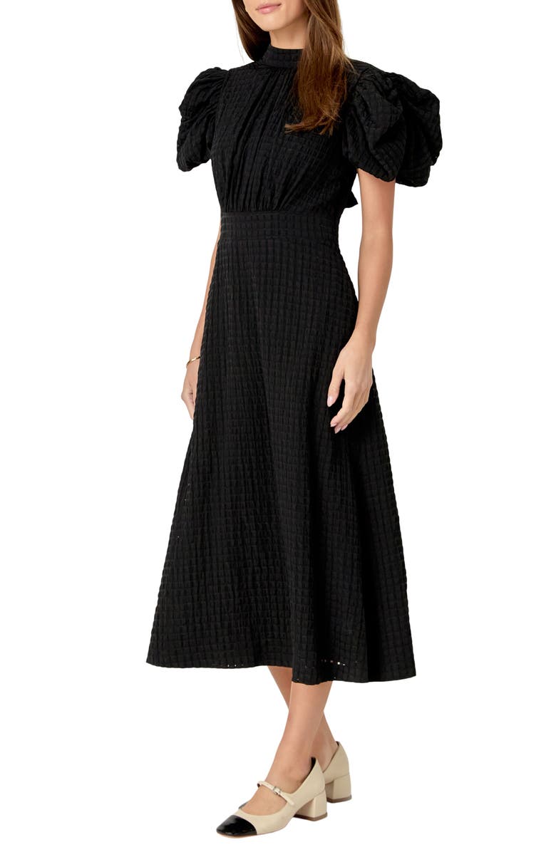 English Factory Textured Puff Sleeve Midi Dress, Alternate, color, 