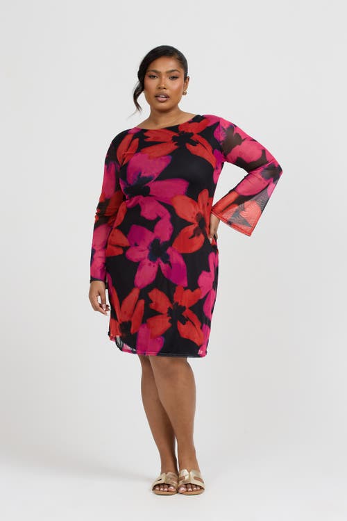 Fashion-szn Curve Bold Floral Print Mini Dress In Pink