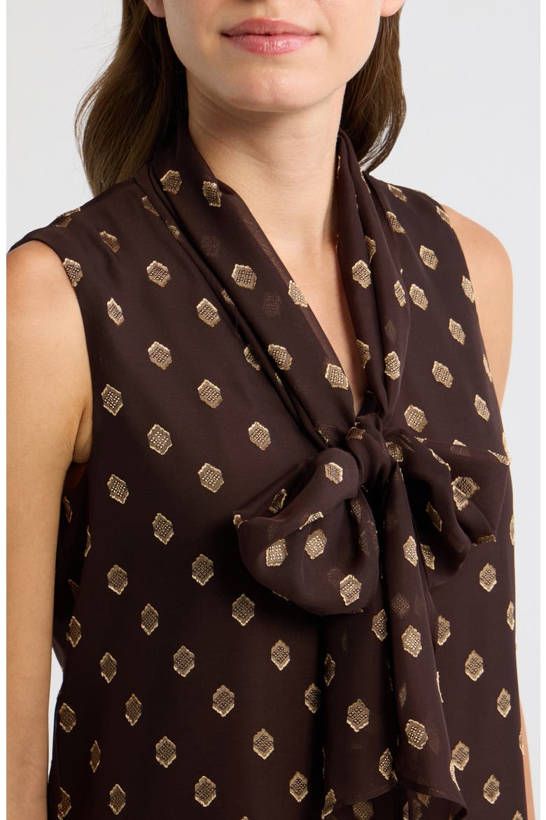 Medallion Print Sleeveless Crepe Bow Top, Alternate, color, DEEP MAHOGANY / GOLD