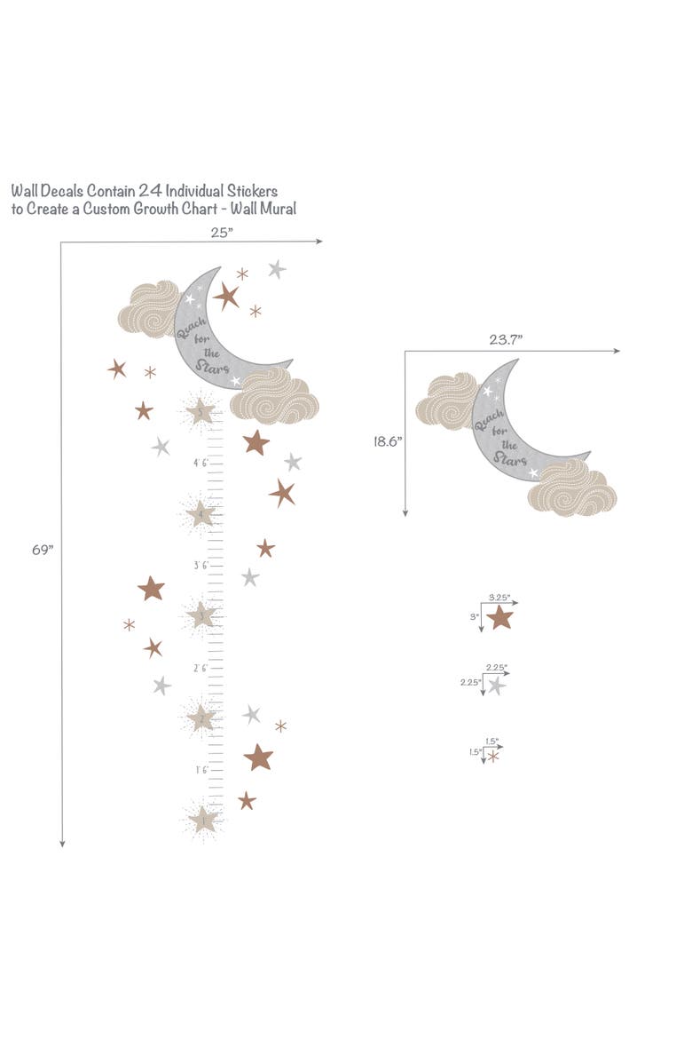 Celestial Moon & Stars Toddler/Kids Growth Chart Wall Decal/Sticker, Alternate, color, Multicolor