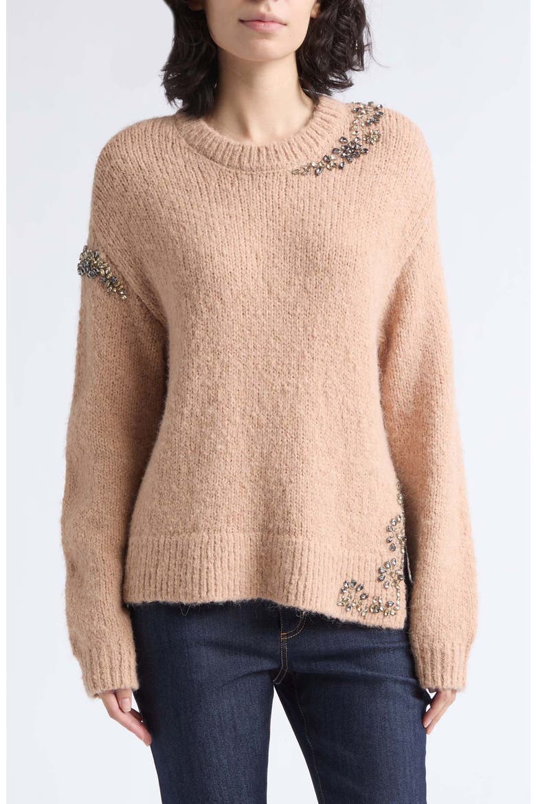 Crystal Lilliana Crewneck Sweater, Main, color, LIGHT RUSSET