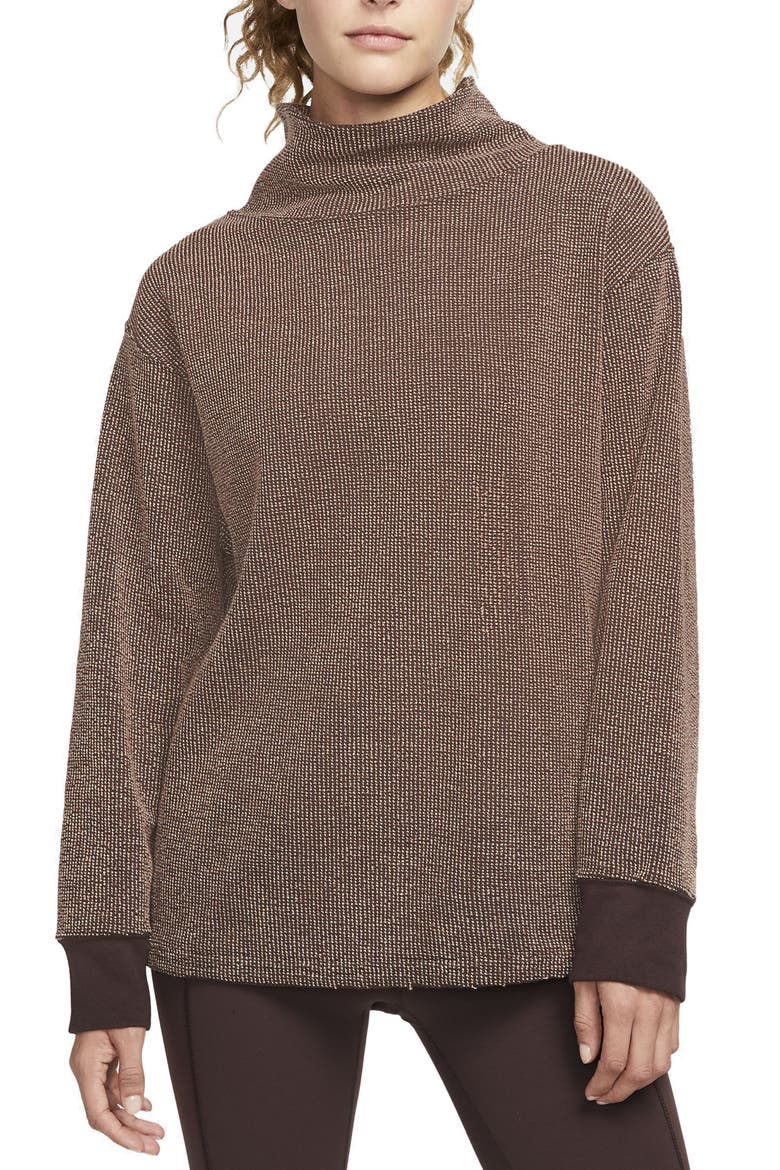 Yoga Luxe Texture Cowl Neck Pullover, Main, color, BROWN BASALT/ CREAM II/ LT CHO