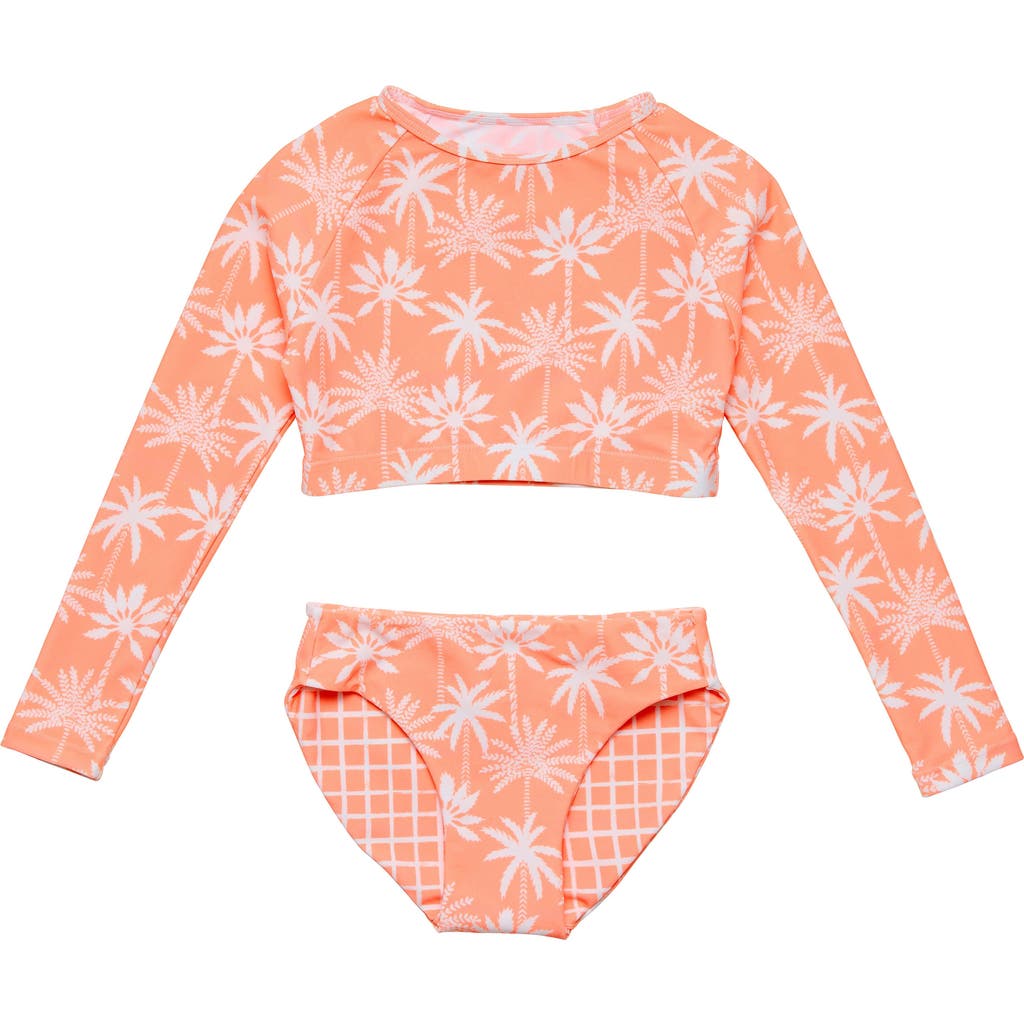 Snapper Rock Kids' Cali Palms Upf 50+ Two-piece Rashguard Swimsuit In Orange