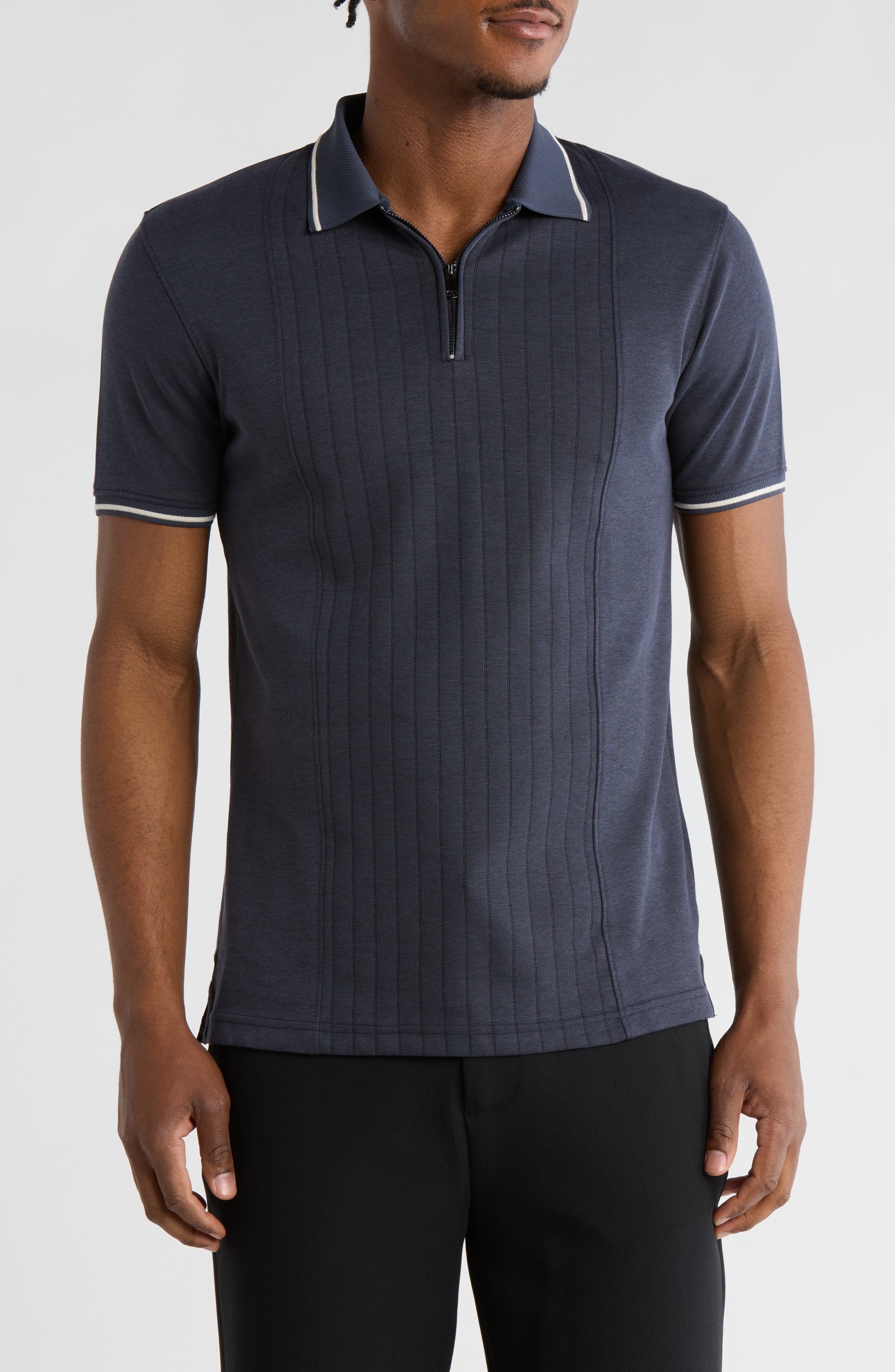 DENIM AND FLOWER Tipped Quarter Zip Polo