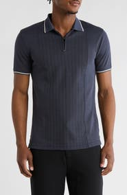 DENIM AND FLOWER Tipped Quarter Zip Polo