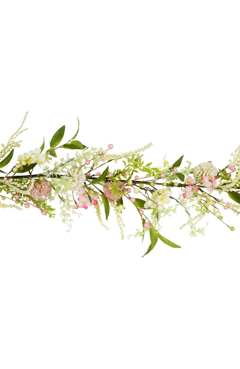 Northlight Hydrangea and Berry Floral Spring Garland - 5' - Pink and White, Alternate, color,