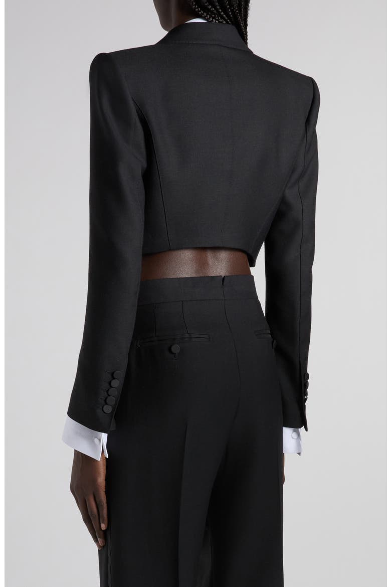 Double Breasted Crop Tuxedo Jacket, Alternate, color, LB999 BLACK
