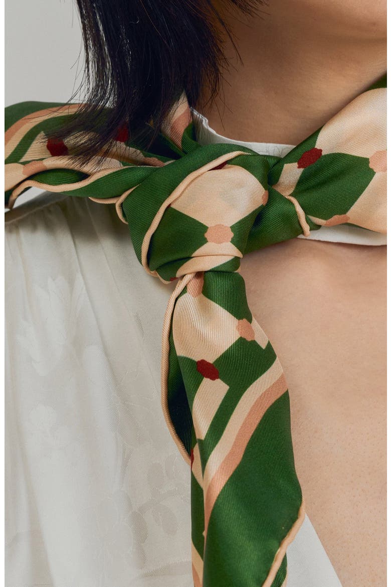 Checkerboard Silk Square Bandana, Alternate, color, GREEN