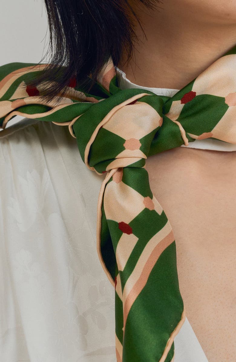 Lost Pattern Checkerboard Silk Square Bandana, Alternate, color, Green