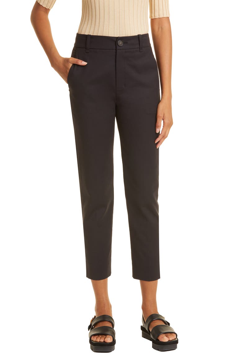 Cotton Blend Cigarette Trousers, Main, color, BLACK