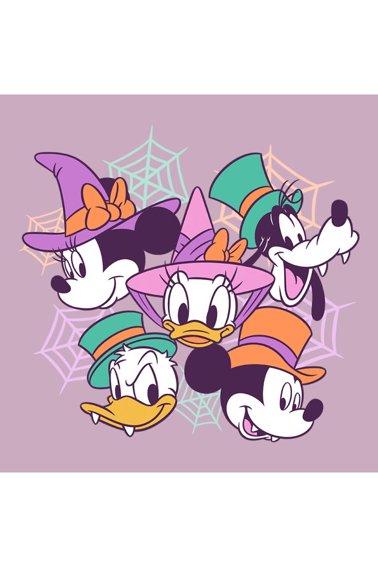 Juniors Mickey & Friends Halloween Pop Group Portraits Sweatshirt, Alternate, color, Lavender