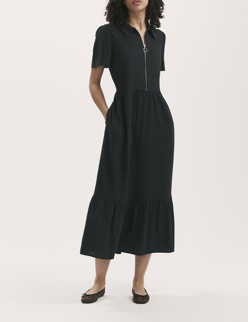 Finery London Tania Linen Blend Midi Shirt Dress In Black