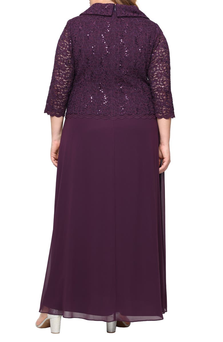 Alex Evenings Sequin Lace & Chiffon Cocktail Dress, Alternate, color, Deep Plum