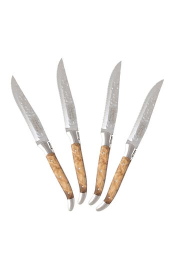 French Home Laguiole Connoisseur Olivewood Handle Bbq Steak Knives, Set Of 4 In Olivewood