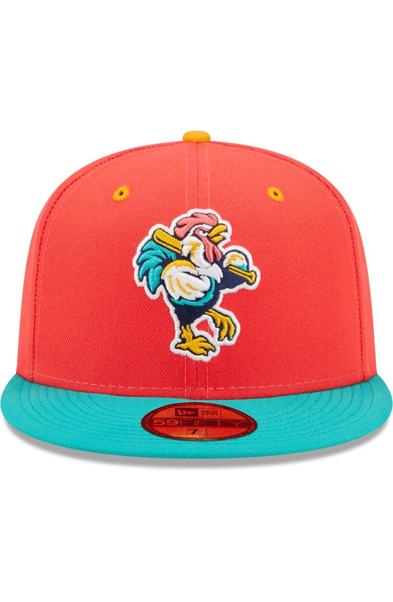 New Era Men's New Era Coral/Turquoise Gallos de Delmarva Copa De La Diversion 59FIFTY Fitted Hat, Alternate, color, Red