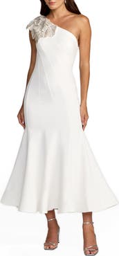 Mac Duggal Women's Crepe One Shoulder Mermaid Midi Dress With Flower