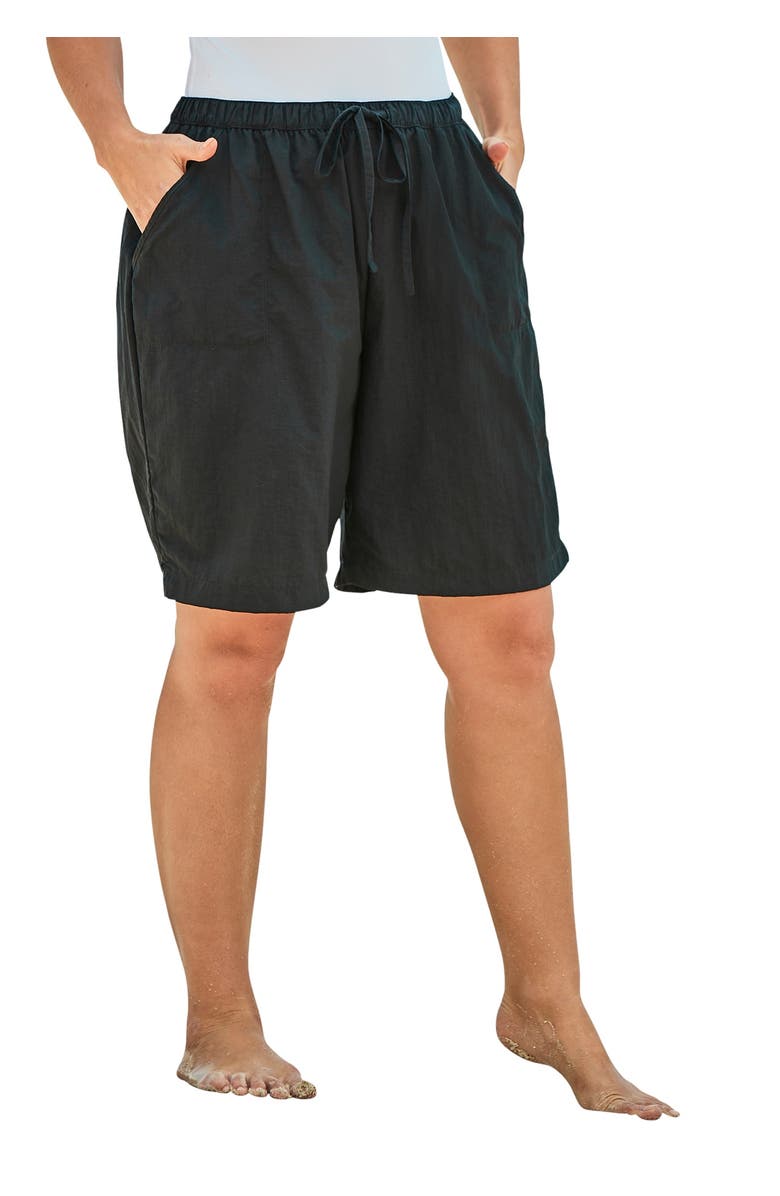 Swim 365 Taslon<sup>®</sup> Cover Up Board Shorts with Built-In Brief, Main, color, Black