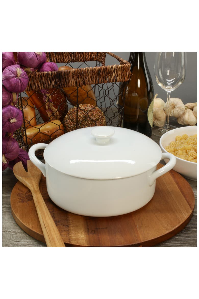 Taos Round Covered Casserole Dish, Alternate, color, WHITE