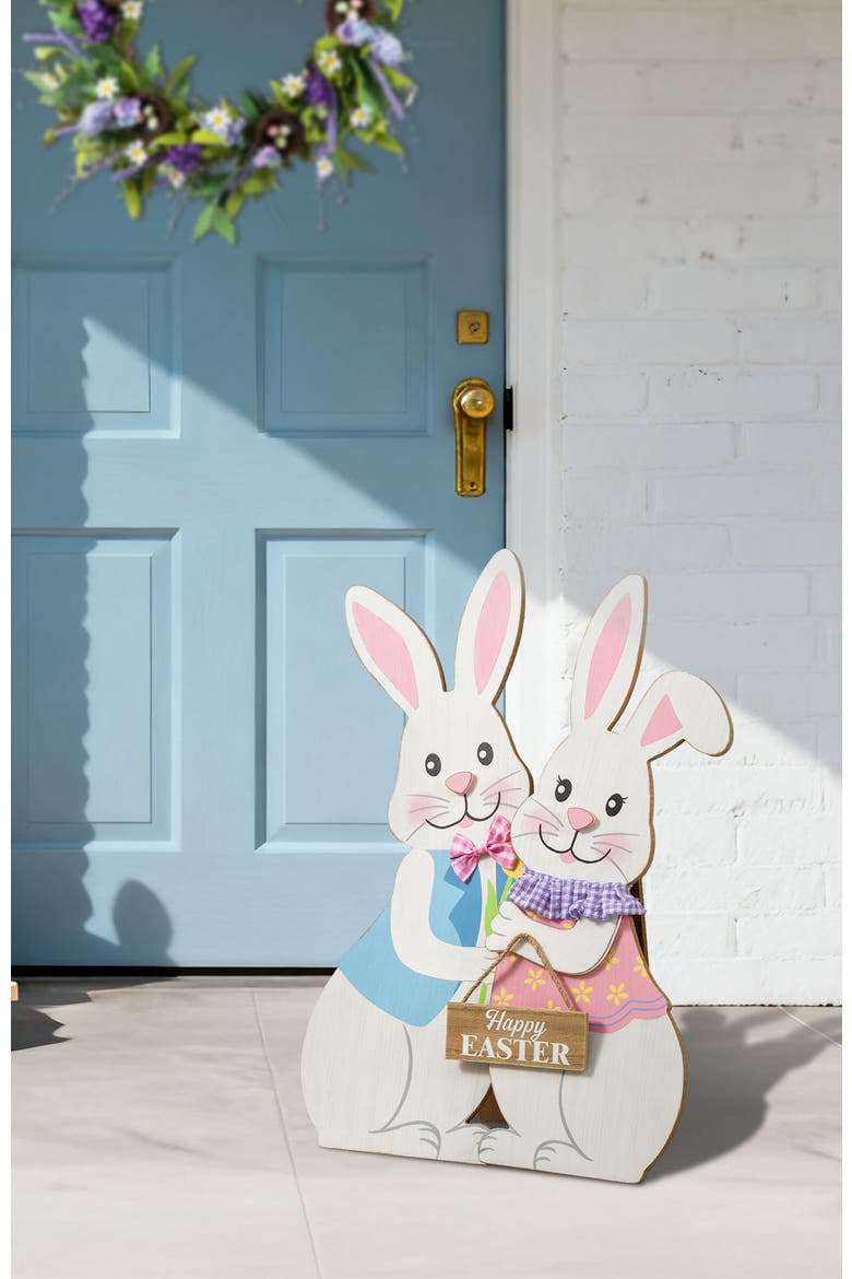 Set of 2 Easter Wooden Bunny Porch Decor, Alternate, color, White