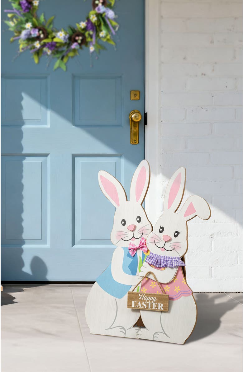 Glitzhome Set of 2 Easter Wooden Bunny Porch Decor, Alternate, color, White