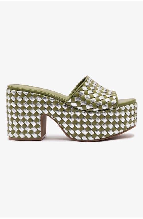 Larroude Larroudé Woven Leather Miso Platform Sandal In Green