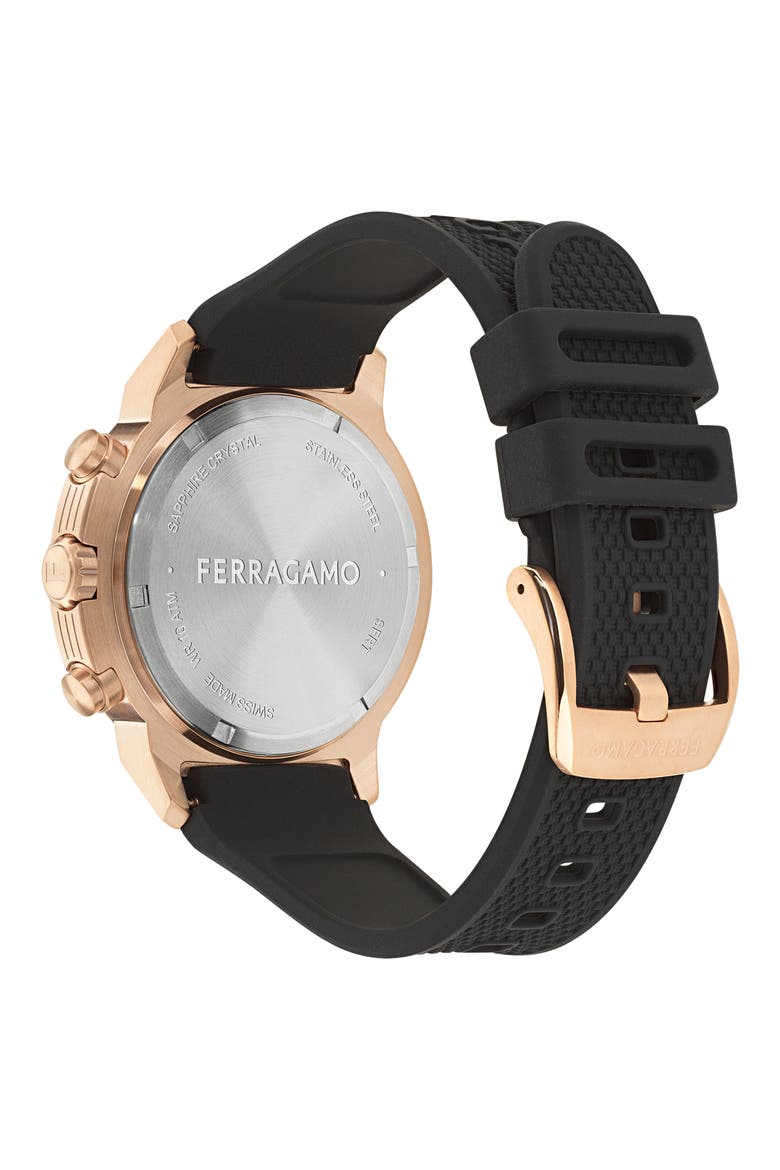 Sport Chronograph Silicone Strap Watch, 44mm, Alternate, color, ROSE GOLD