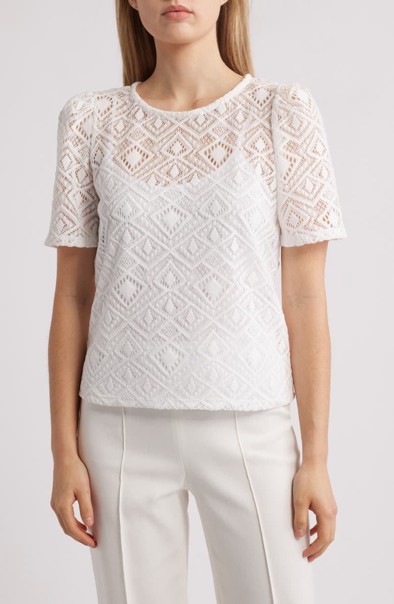 Anne Klein Diamond Lace Short Sleeve Top, Main, color, 