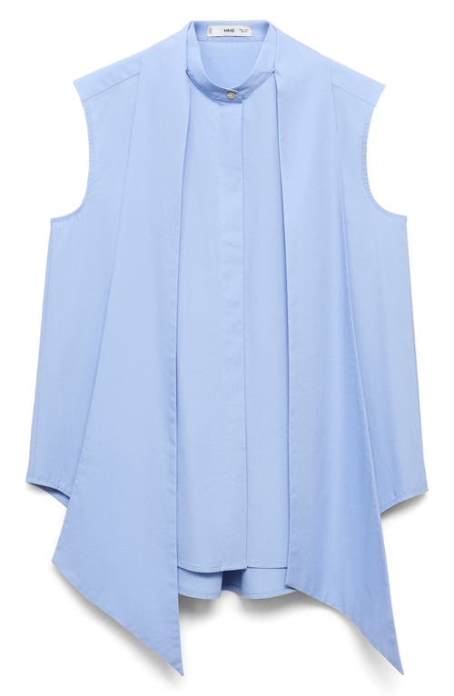 Mango Tie Neck Top In Blue