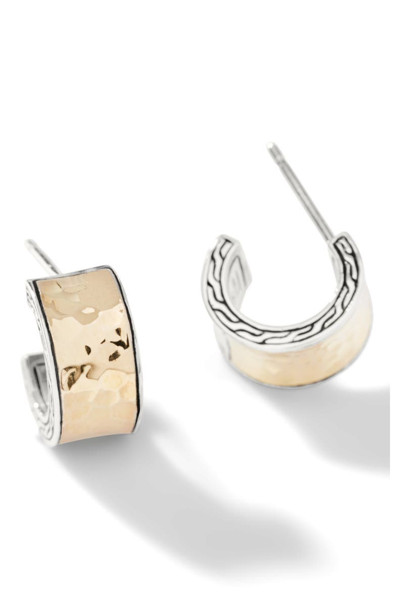 Classic Chain Hammered Huggie Hoop Earrings, Main, color, SILVER AND GOLD