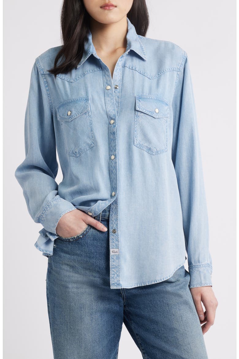 Remi Denim Button-Up Shirt, Main, color, MEDIUM INDIGO