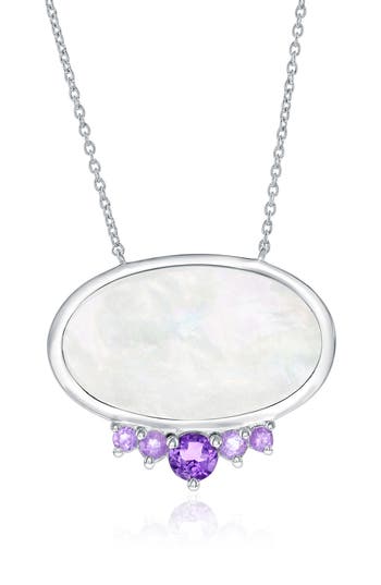 Simona Oval Mother-of-pearl & Semiprecious Stone Pendant Necklace In Silver