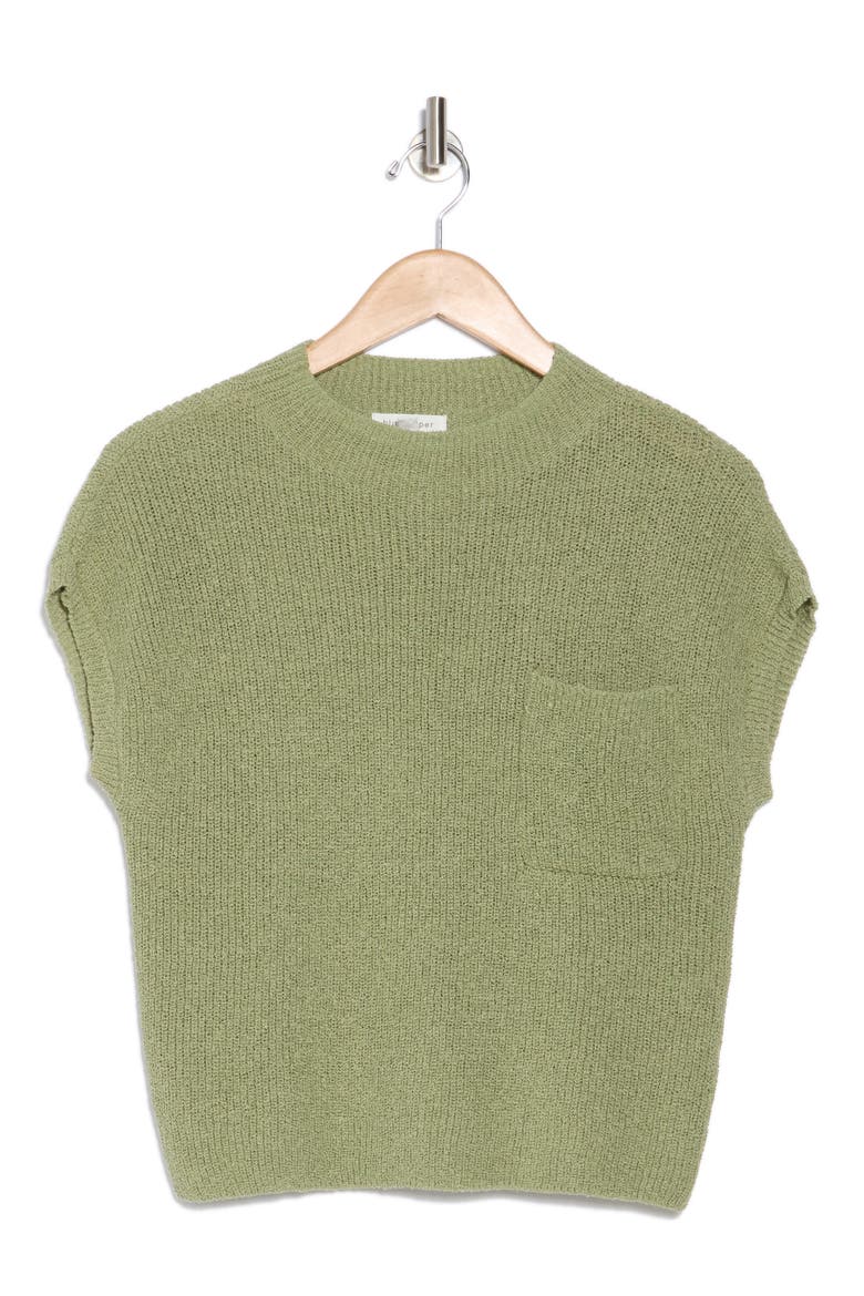 Mock Neck Cap Sleeve Ribbed Sweater, Alternate, color, LIGHT OLIVE