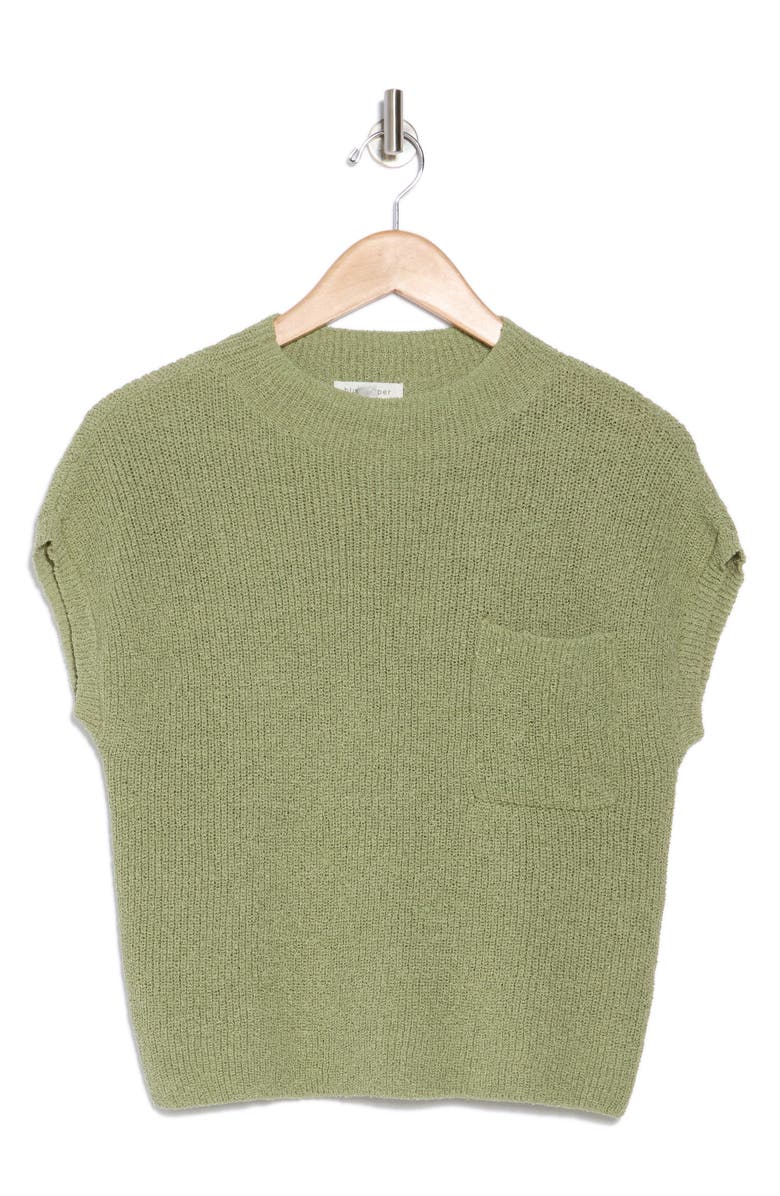 Blu Pepper Mock Neck Cap Sleeve Ribbed Sweater, Alternate, color, Light Olive