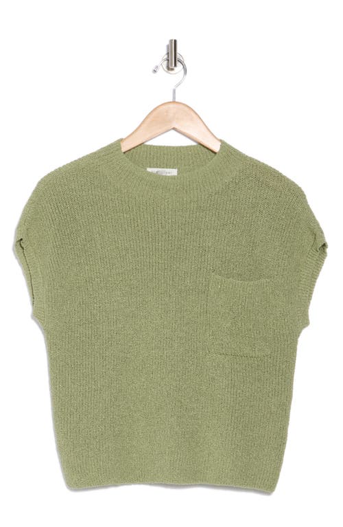 Blu Pepper Mock Neck Cap Sleeve Ribbed Sweater In Light Olive